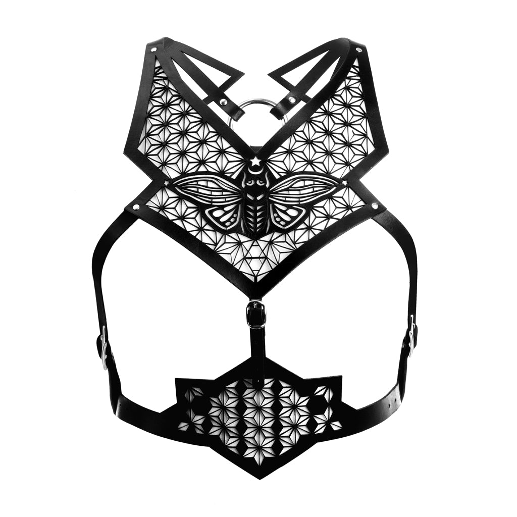 leather harness women, bustier with chrysalis design, leather and lace bustier,  amazing lace women accessories