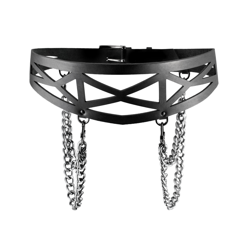 Leather waist belt with chains, Blasted Skin