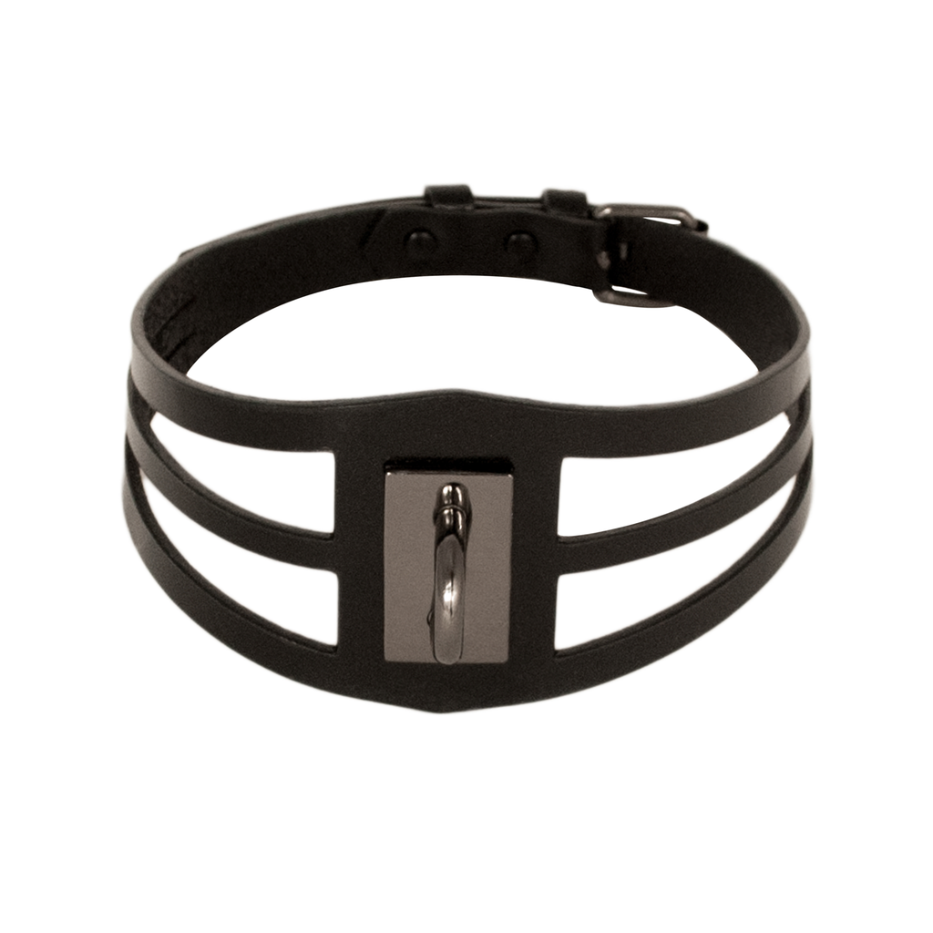Leather choker necklace D-ring, Blasted Skin