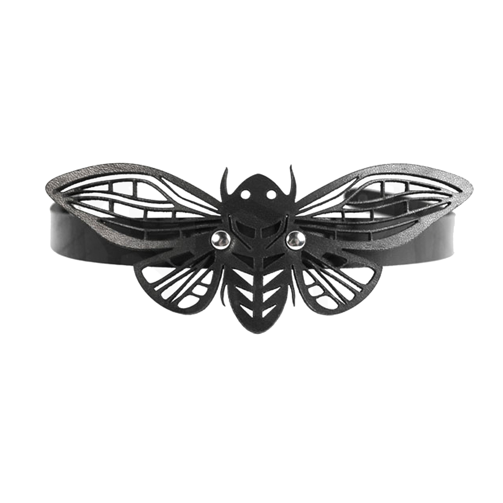Moon moth leather choker necklace, Blasted Skin